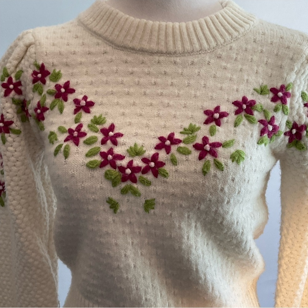 Lulus XS Cream Embroidered Floral Coquette Sweater Cottagecore - Picture 5 of 16